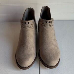 Carlos by Carlos Santana Taupe Perforated Suede Ankle Booties